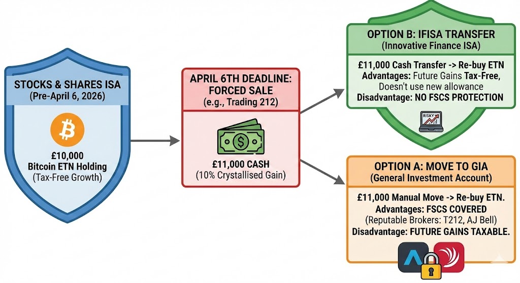 Comparison of moving Bitcoin ETN to GIA vs IFISA for UK investors 2026